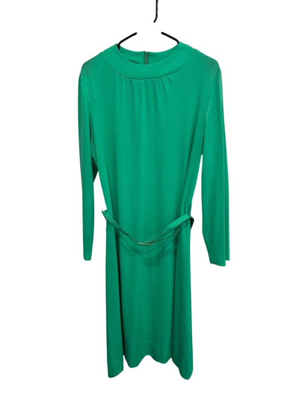 Vintage Henry Lee Belted Long Sleeve Dress Green Round Neck Office Career Retro